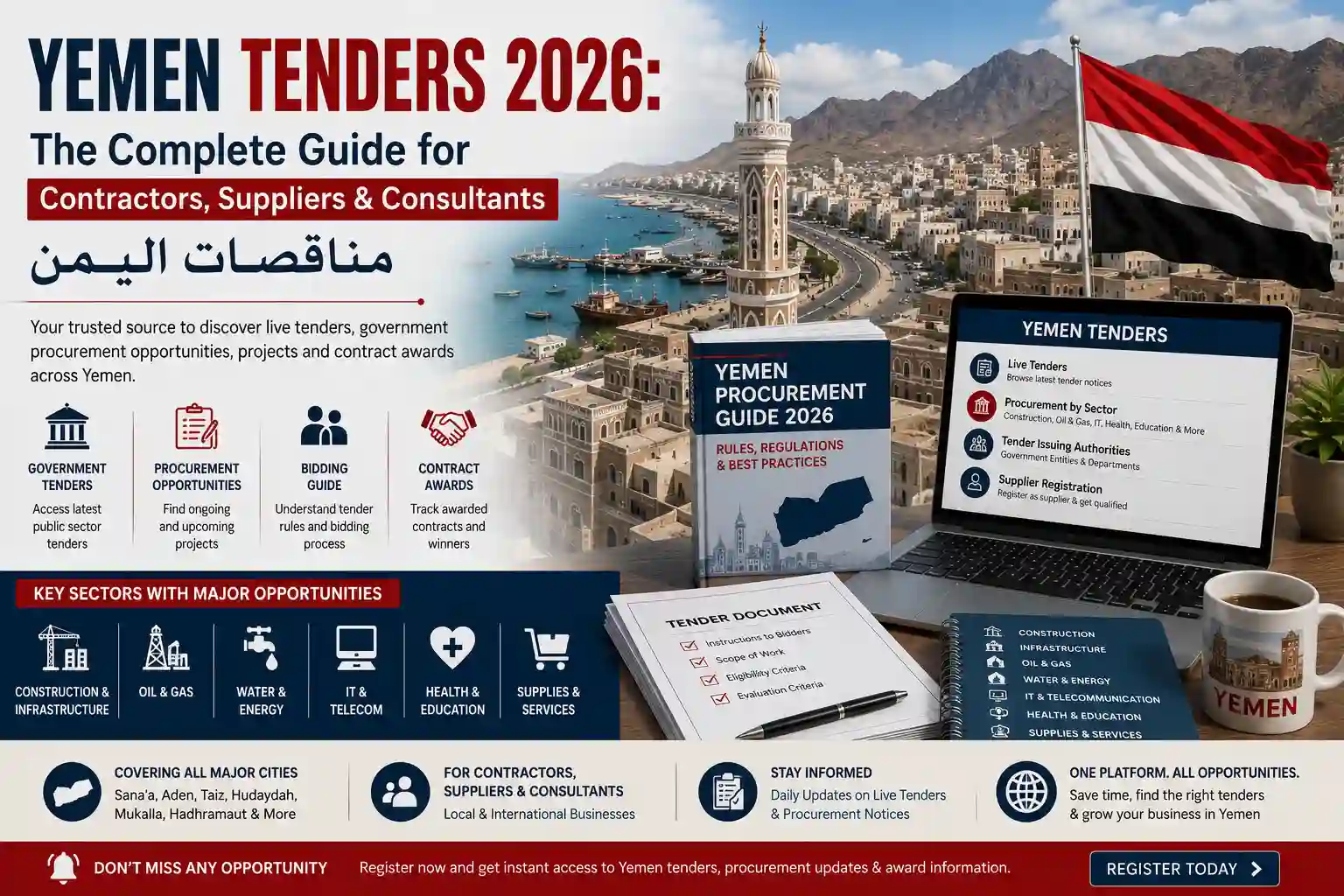 Yemen Tenders 2026: The Complete Guide for Contractors, Suppliers & Consultants | مناقصات اليمن